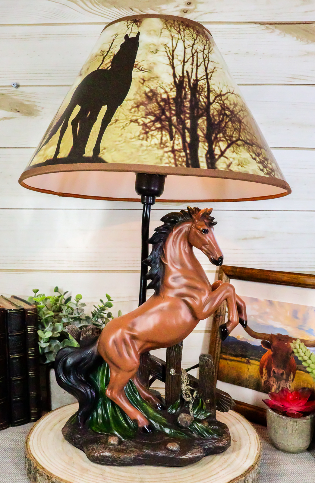 Rearing Wild Chestnut Horse Stallion Desktop Table Lamp With Shade Home Decor