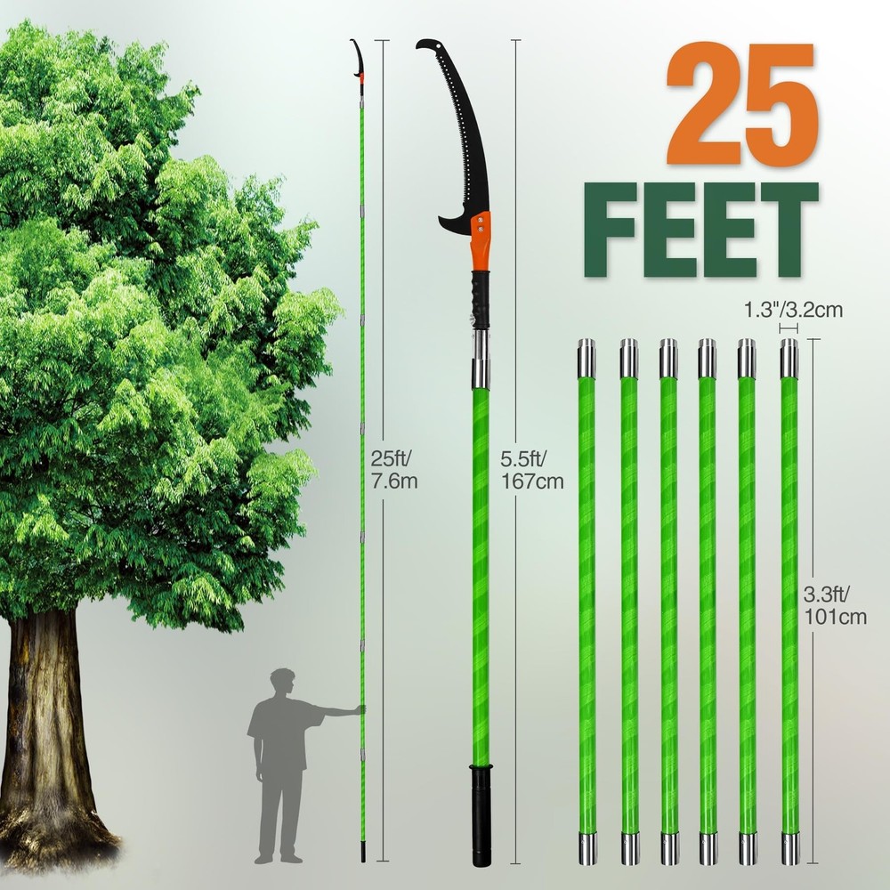 Lineslife Pole Saws for Tree Trimming, 5.5-25ft Extendable Tree Trimmer, Manu...