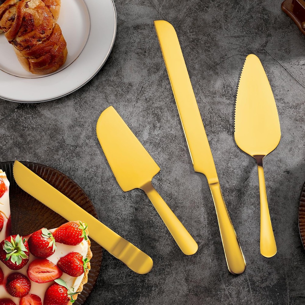 4 Pcs Gold Cake Cutting Set, Premium Cake Cutter & Pie Server Set for Wedding...