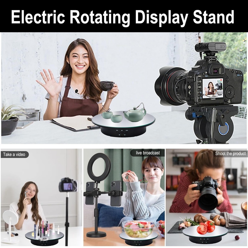 JAYEGT Motorized Rotating Display Stand, 7.87 inch/Remote Control, Black