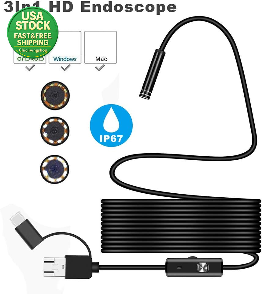 3 in 1 Endoscope Inspection Camera USB HD Waterproof Borescope 2M Cable