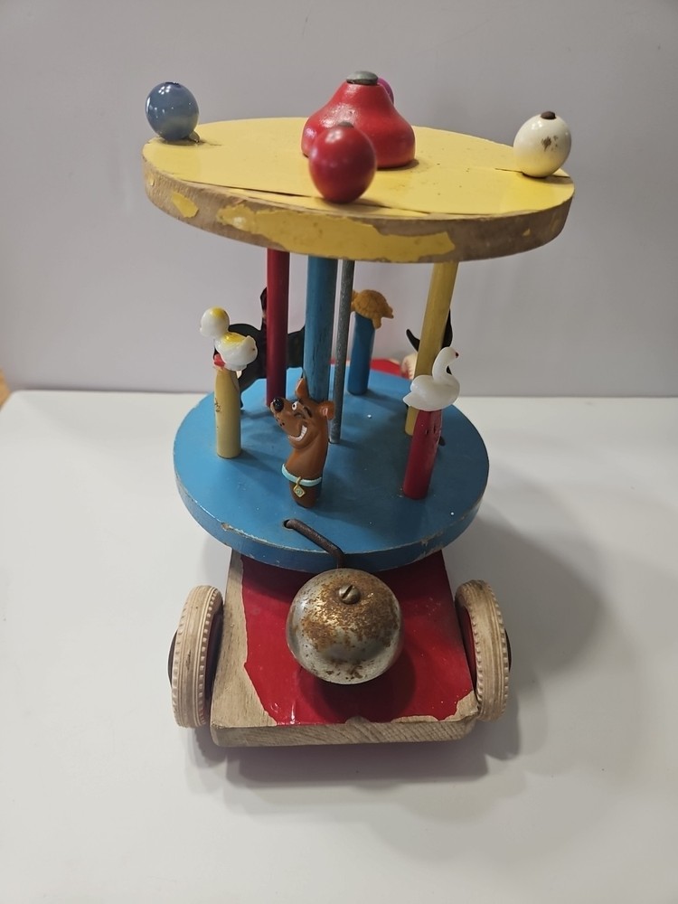 Vintage Brio Wood Carousel Karusell Merry-Go-Round Pull Toy Bell Missing String