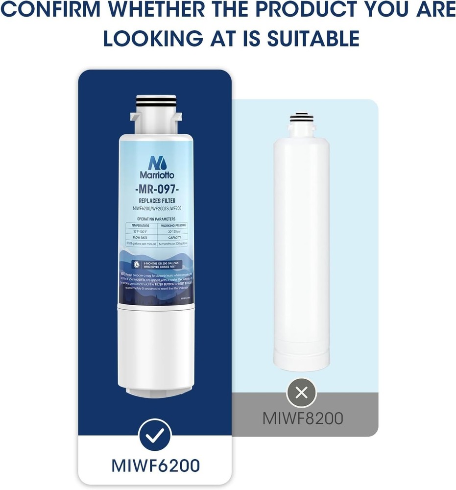 MIWF6200 Water Filter, Compatible with Midea MRS26D5AST, MF-2008-R2 (2 Pack)