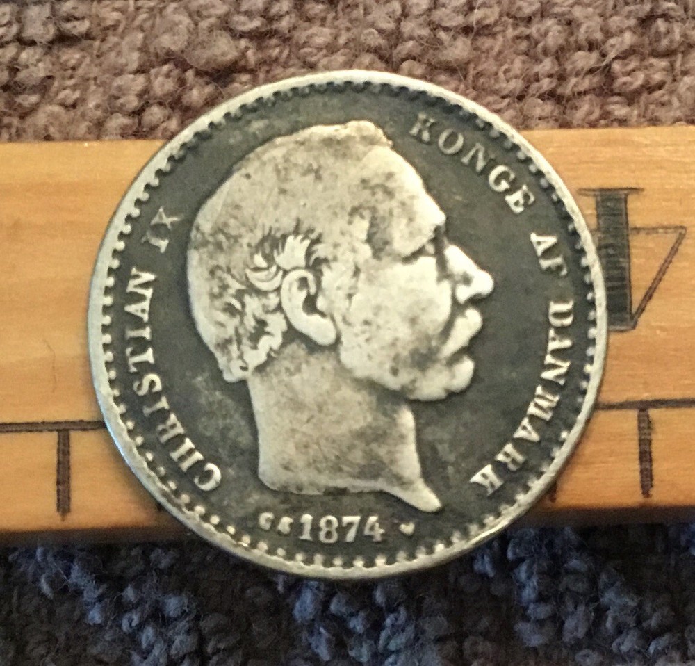 1874 DENMARK 25 ORE SILVER COIN