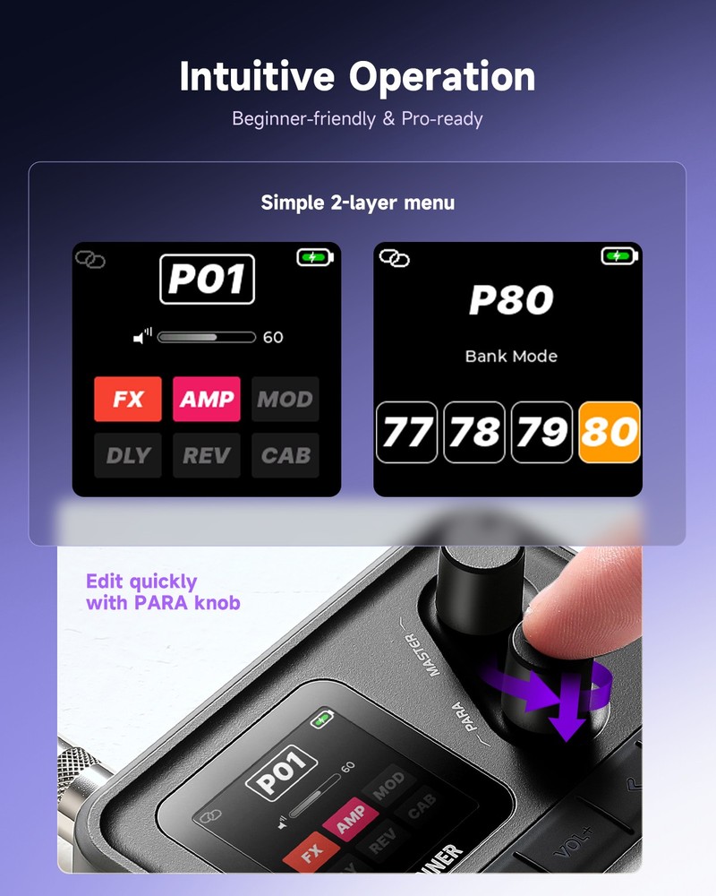 Donner Pocket AMP Digital Electric Guitar Effects Processor Multi-Effect Pedal