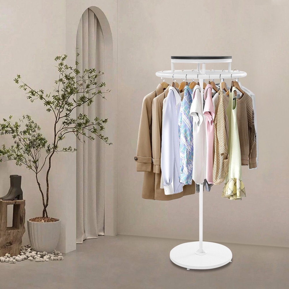 Round Clothing Rack, Clothes Display Rack, Rotatable Garment Rack White