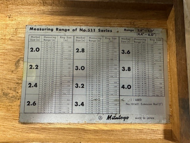 Mititoyo 511 Series Dial Bore Gauge Range 2.4" - 4"