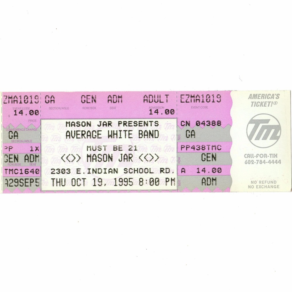 AVERAGE WHITE BAND Full Concert Ticket Stub PHOENIX 10/19/95 PICK UP THE PIECES