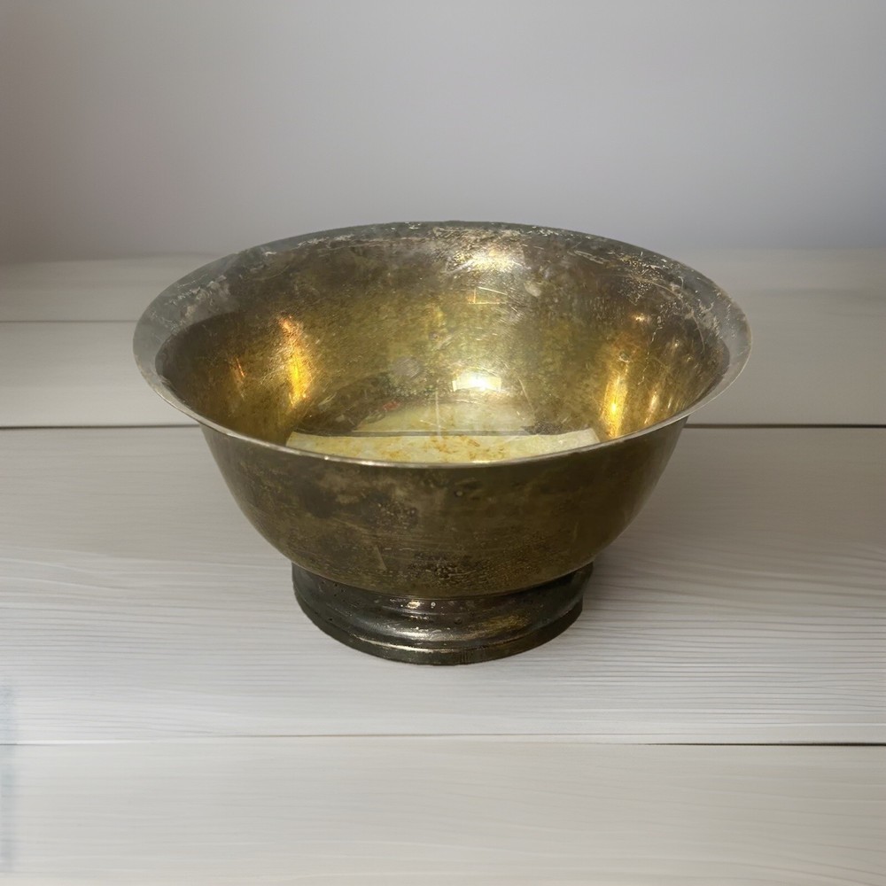 Vintage Cheshire Silver Plate Bowl Art Deco Pedestal  Compote Patinaed Dish