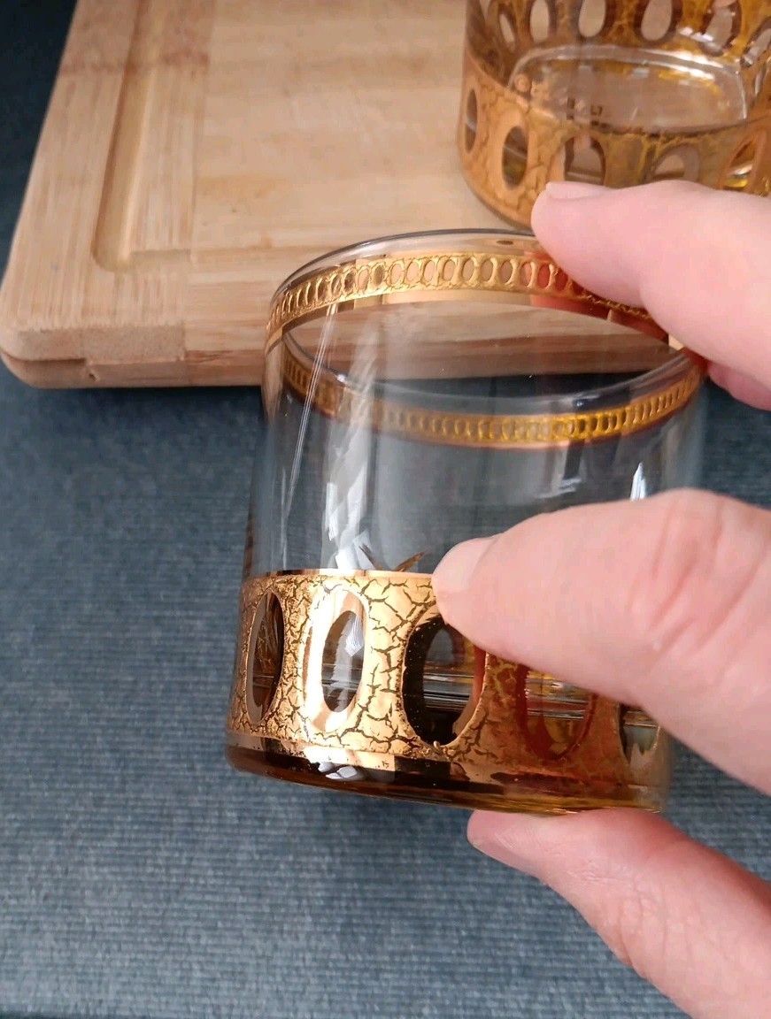 Vtg MCM 60s Culver Antigua Cocktail Shaker Low Ball 5 Pc Barware Set 22k Gold