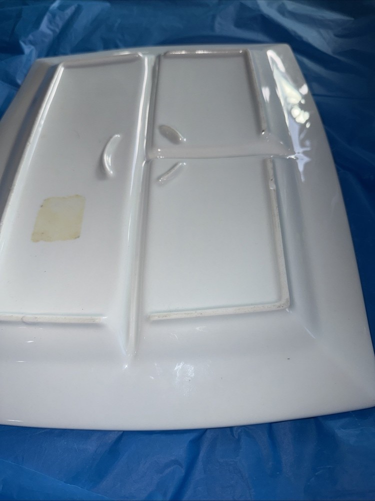 Large White Rectangular 3 Sec Platter 14” Ceramic Tray Modern Minimalist