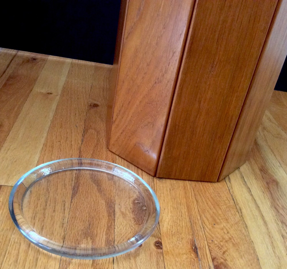 Danish Modern Mid Century Solid Teak Octagon Panel “Umbrella” Stand With Glass