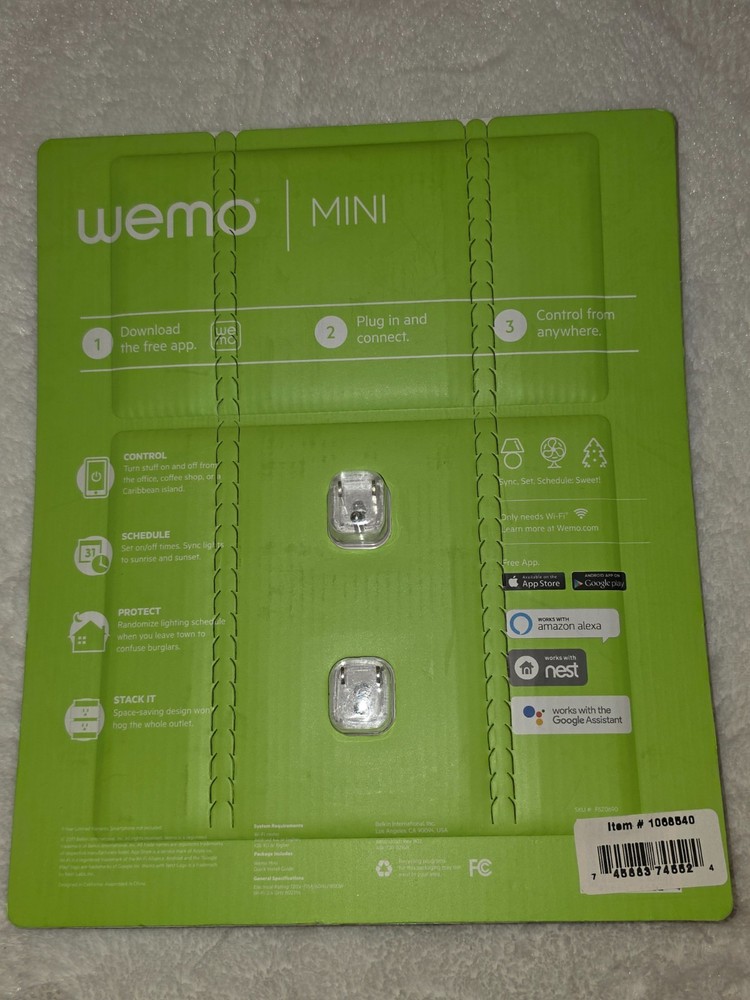 Wemo Mini Wi-Fi Smart Plug 2-pack Works with Alexa Google Assistant Nest