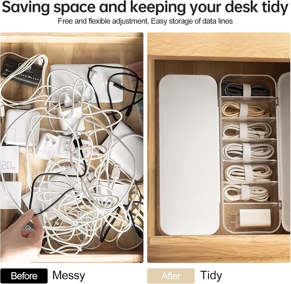 7-Compartment Dustproof Cable Organizer - Perfect for All Your Needs