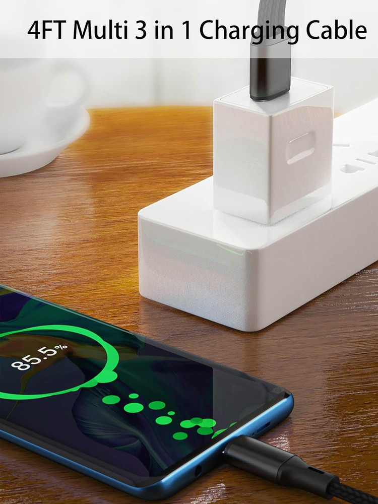 Multi USB C Cable 4FT, 3 in 1 Multiple Type C Charging,3A Splitter Black