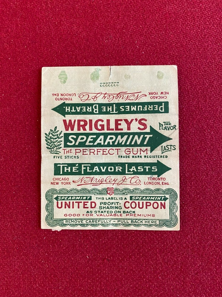 1920's, Wrigley's "SPEARMINT" Gum Wrapper (Scarce / Vintage)