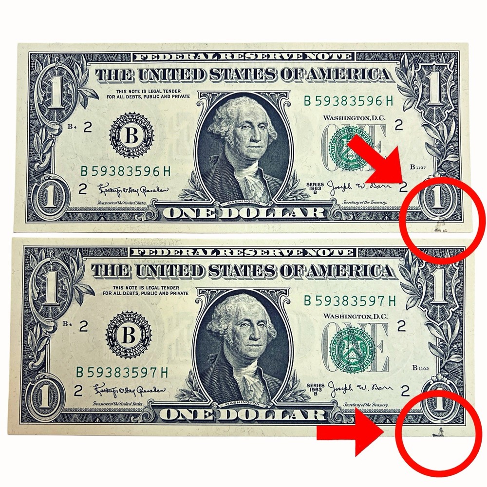 📜 Sequential 1963B Barr Notes | Uncirculated Ink Smear Errors 💵