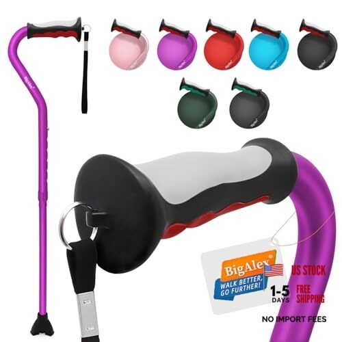 Lightweight Walking Cane, Soft Offset Handle for Seniors, Adjustable Purple