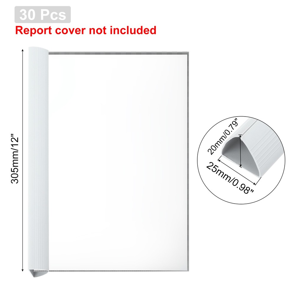 30Pcs 20x25mm Binding Bars, 220 Sheets Capacity, White