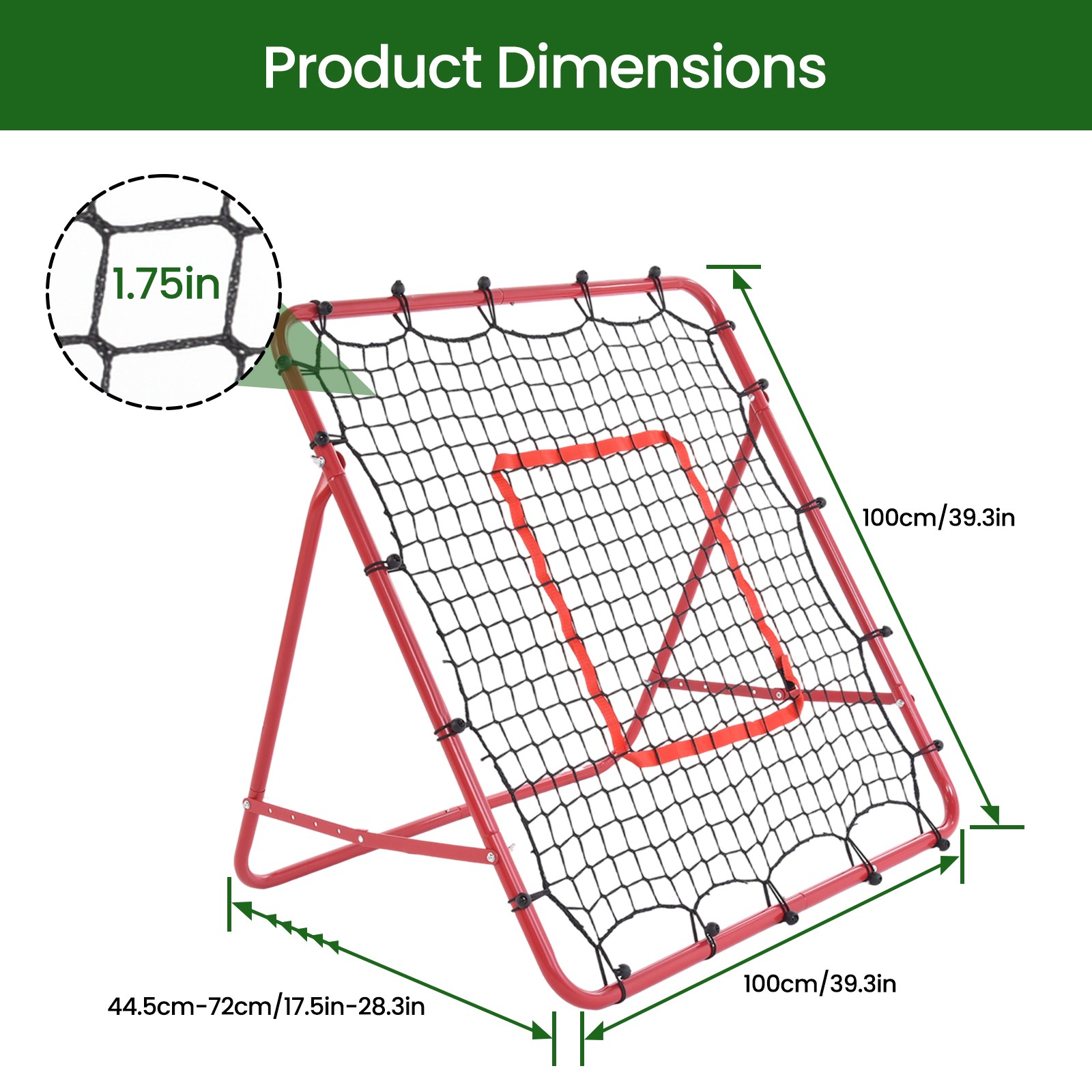 39x39" Baseball Rebounder Net, 5 Angles, Foldable Pitch Back Trainer w/ Stakes
