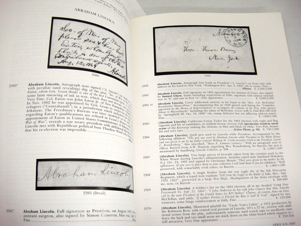 Siegel Auction Catalog 1997 Prices Realized Autographs Letter Ephemera Civil War