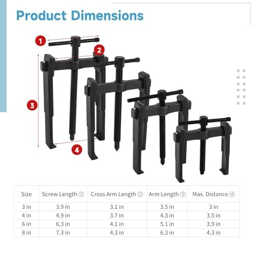 4 PCS 2 Jaw Gear Puller, 3'' 4'' 6'' 8'' Adjustable Bearing Puller Remover,