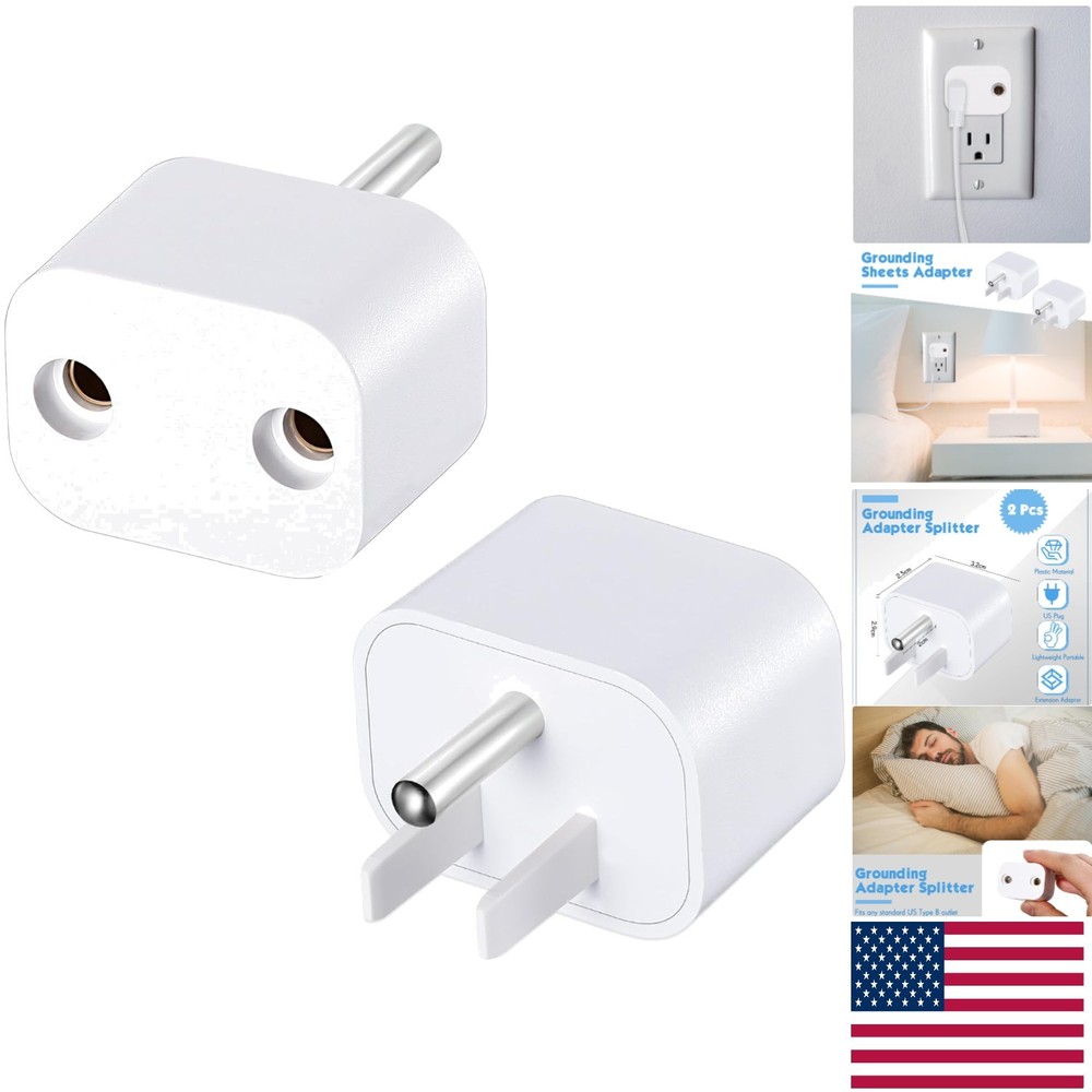 Universal Grounding Adapter - 2 Pcs Type B Plug Splitter, Minimalist White Style