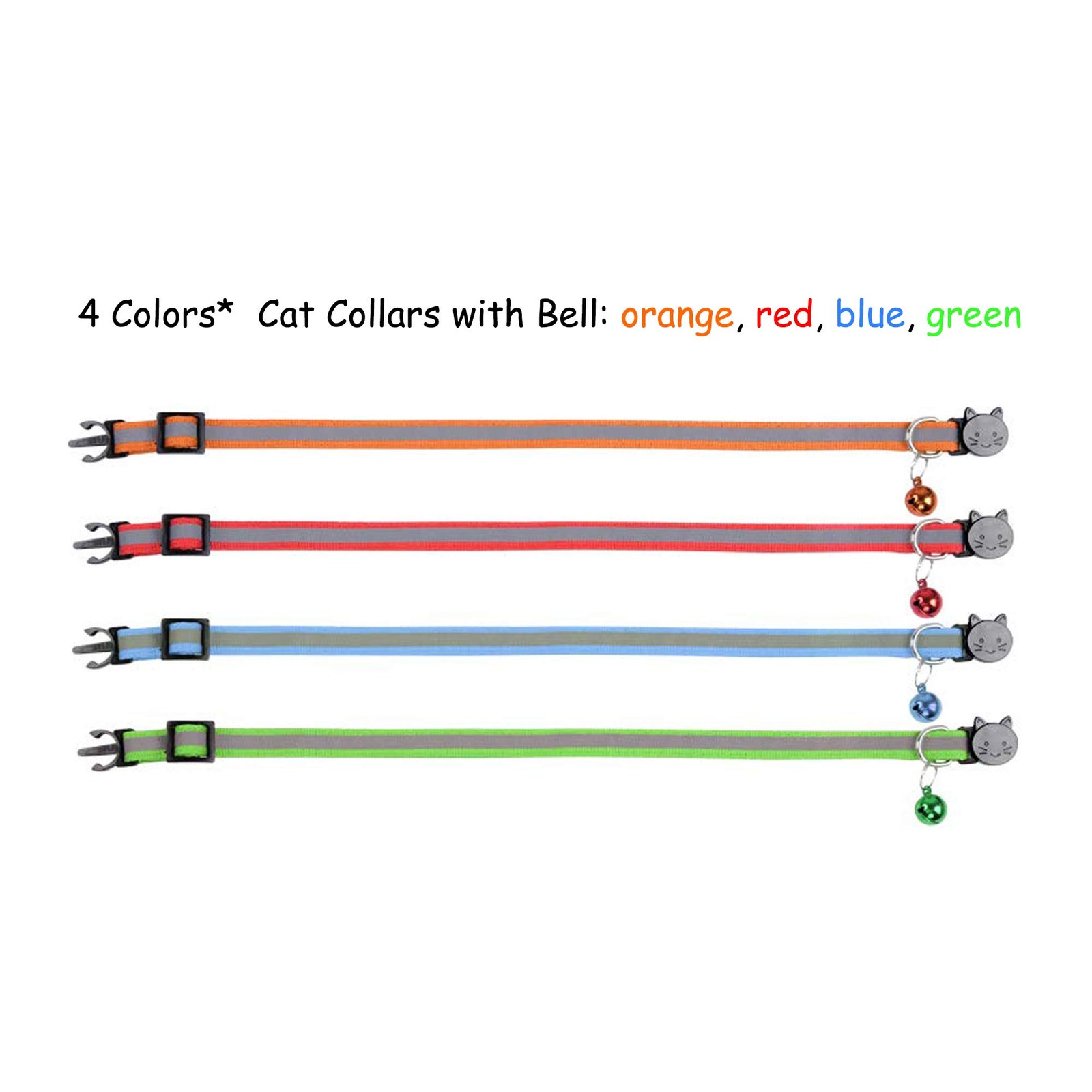 4 Pack Breakaway Reflective Nylon Cat Collars with Bell for Kittens Cats