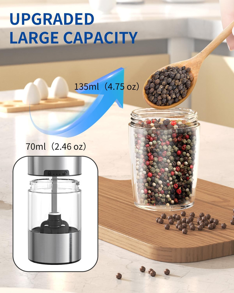 Automatic Electric Salt and Pepper Grinder Set with LED Light, Black