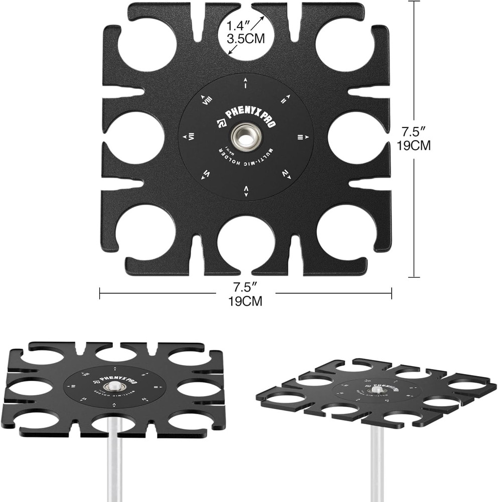 MA-H1 8-Slot Multi-Microphone Holder Wired Wireless Handheld Microphone Threaded