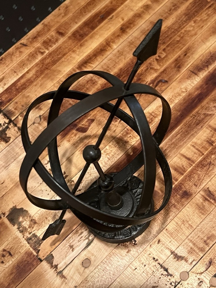 Brass Celestial Armillary Sphere, Astrological Plate, Compass In Base