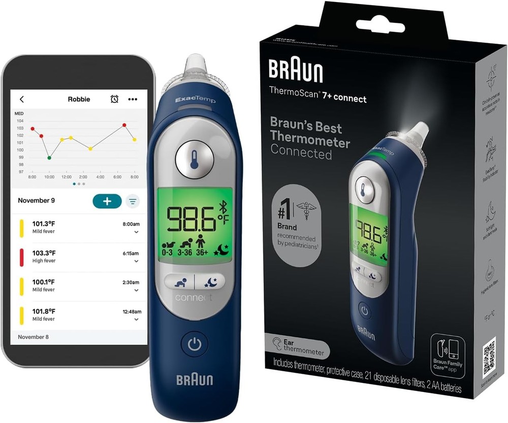 Digital Ear Thermometer with App Connect and Color-Coded Display