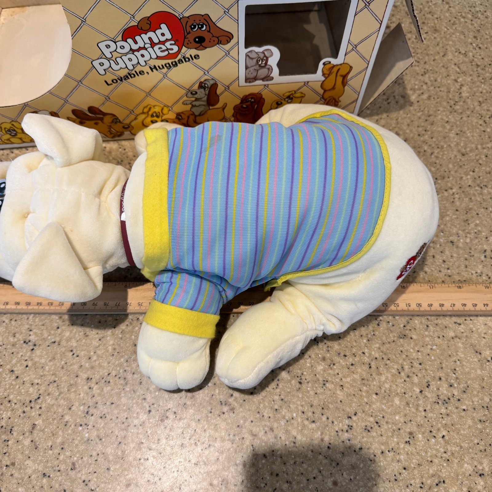 Vintage 1986 Tonka Pound Puppies White Puppy w/ Shirt Collar #7817 In Box Retro