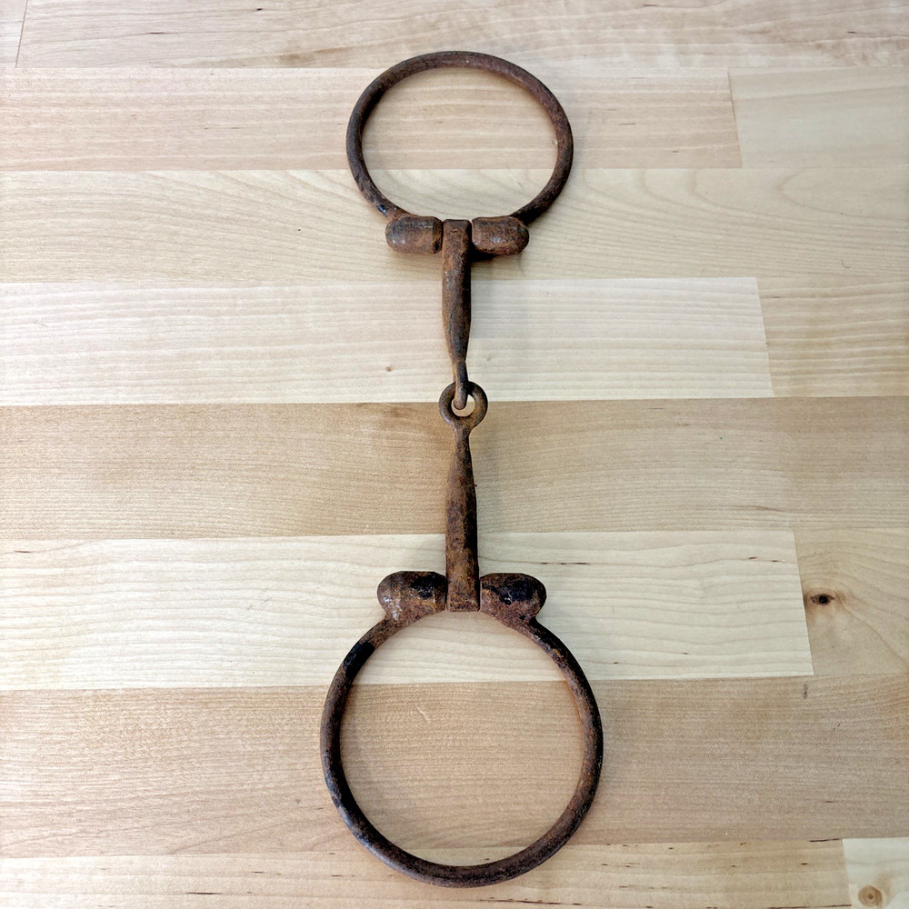 Vintage Rusted  Cast Iron Snaffle Horse Bit Double Ring