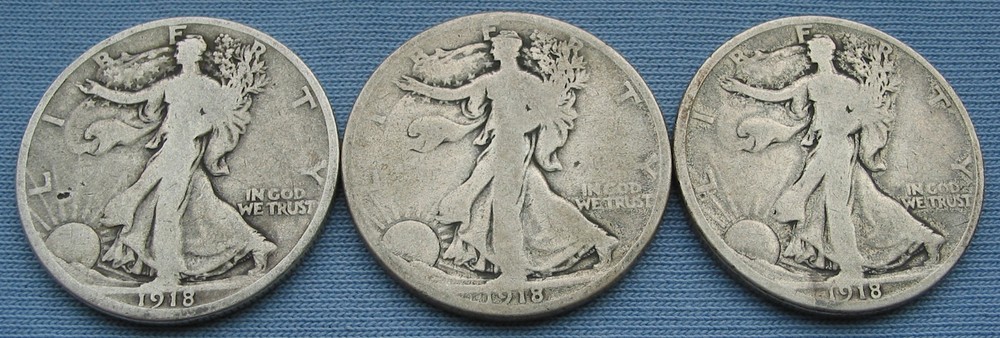 1918 P/D/S Walking Liberty Half Dollars (50C)