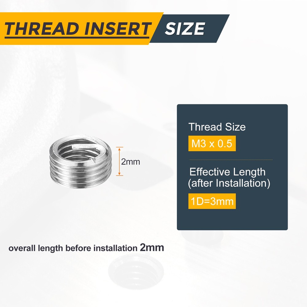 50pcs Wire Thread Inserts M3 x 0.5 x 1D Metric Helical Threaded Sleeve