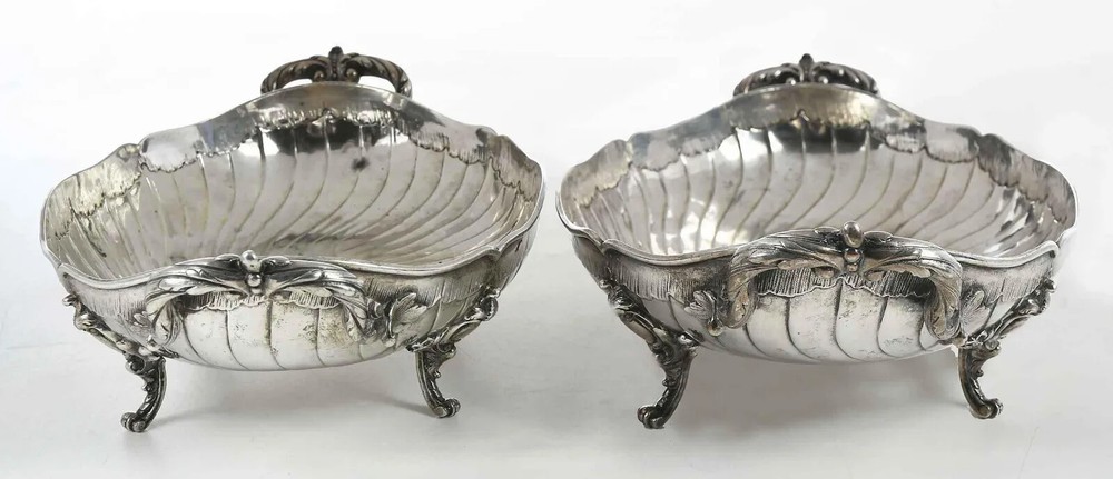 19C Antique German 800 Silver Serving Dishes Pair
