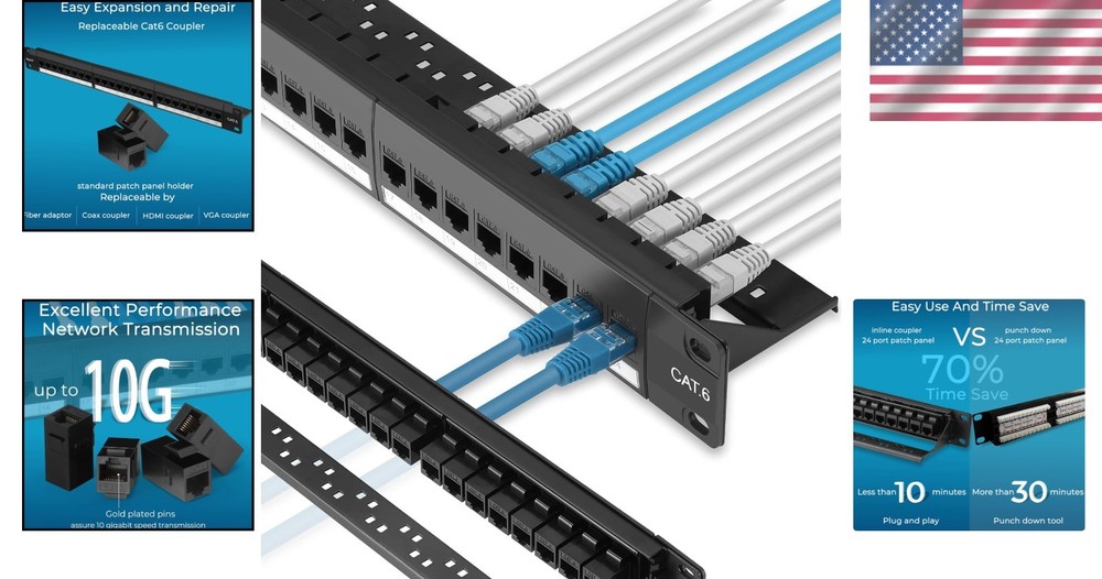 24 Port Cat6 Patch Panel with 10G Support - Effortless Installation & Upgrades