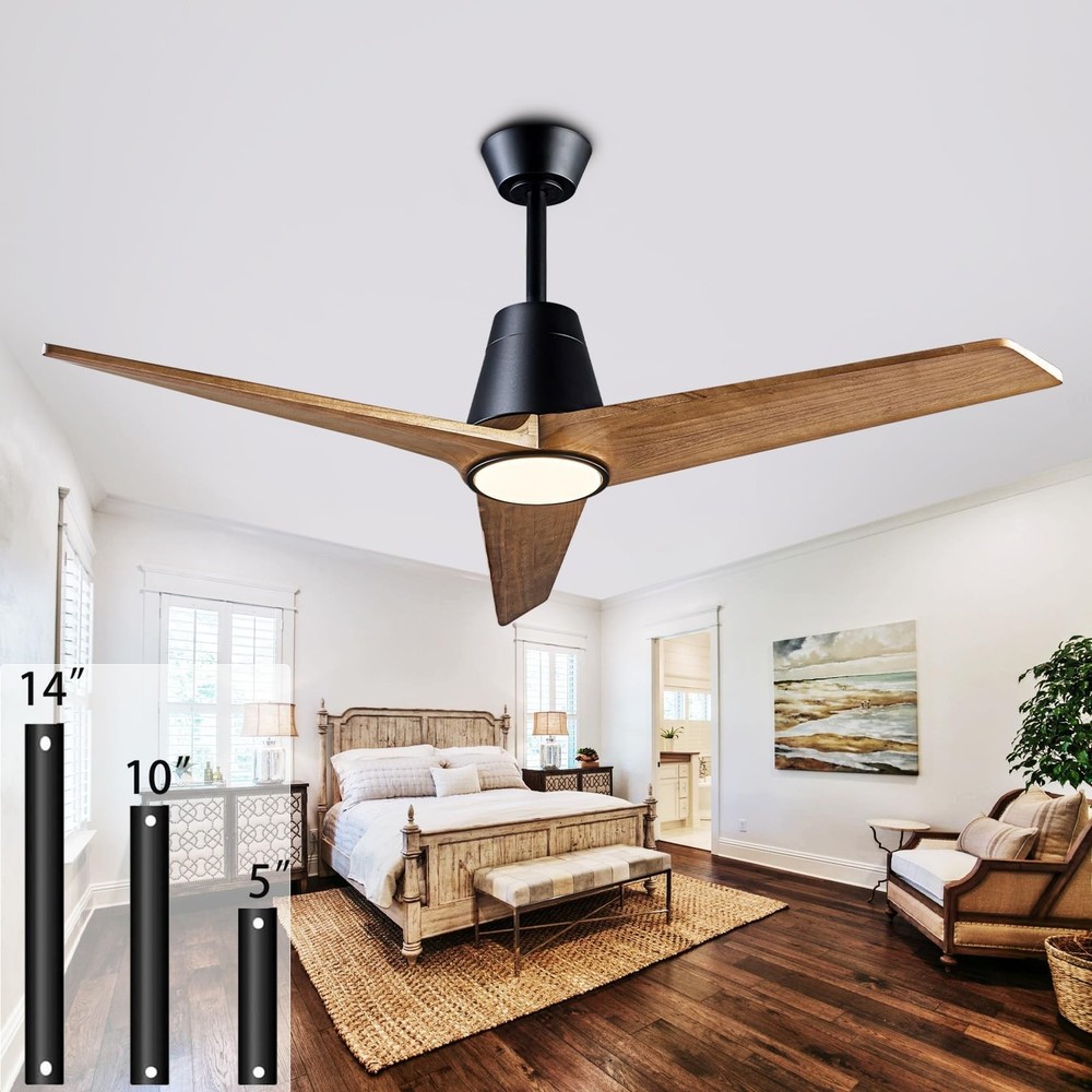 52" Ceiling Fans with Light, Solid Wood Ceiling Fan with Remote Control and D...