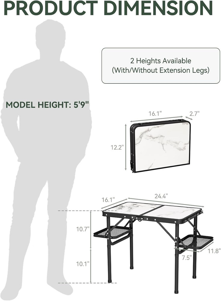 Small Camping Table Foldable 2Ft, Folding Picnic Table with Side Racks, Folding