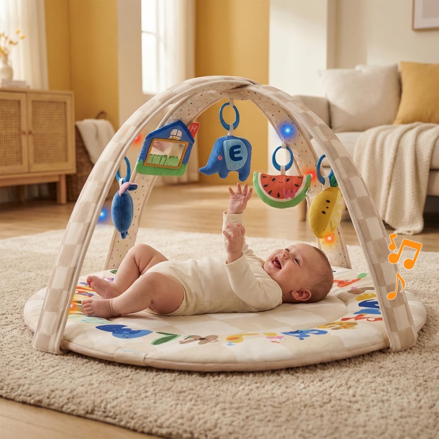 Baby Play Gym & Activity Mat with Light-up Musical Arch, Washable Tummy Time ...