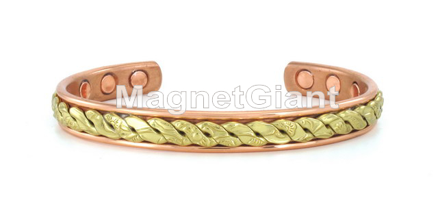 Gold plating Chain on Solid Copper High Power Magnetic Bangle Bracelet Cuff