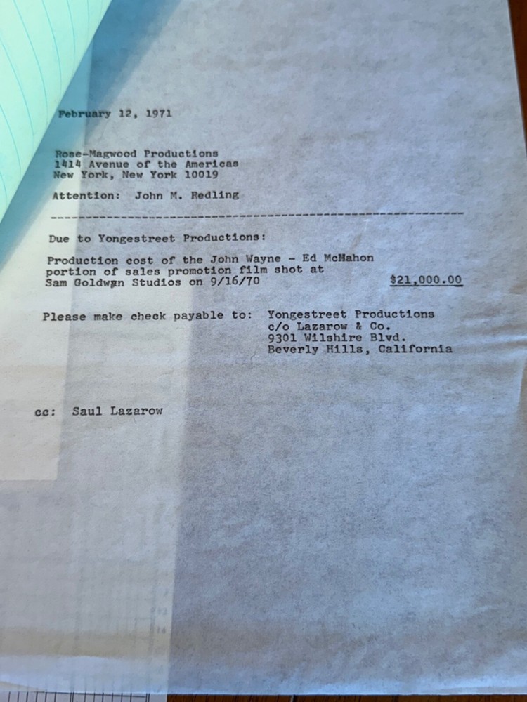 RARE BUDWEISER COMMERCIAL JOHN WAYNE MAKING OF VARIOUS PAPERWORK FOR SCRIPT