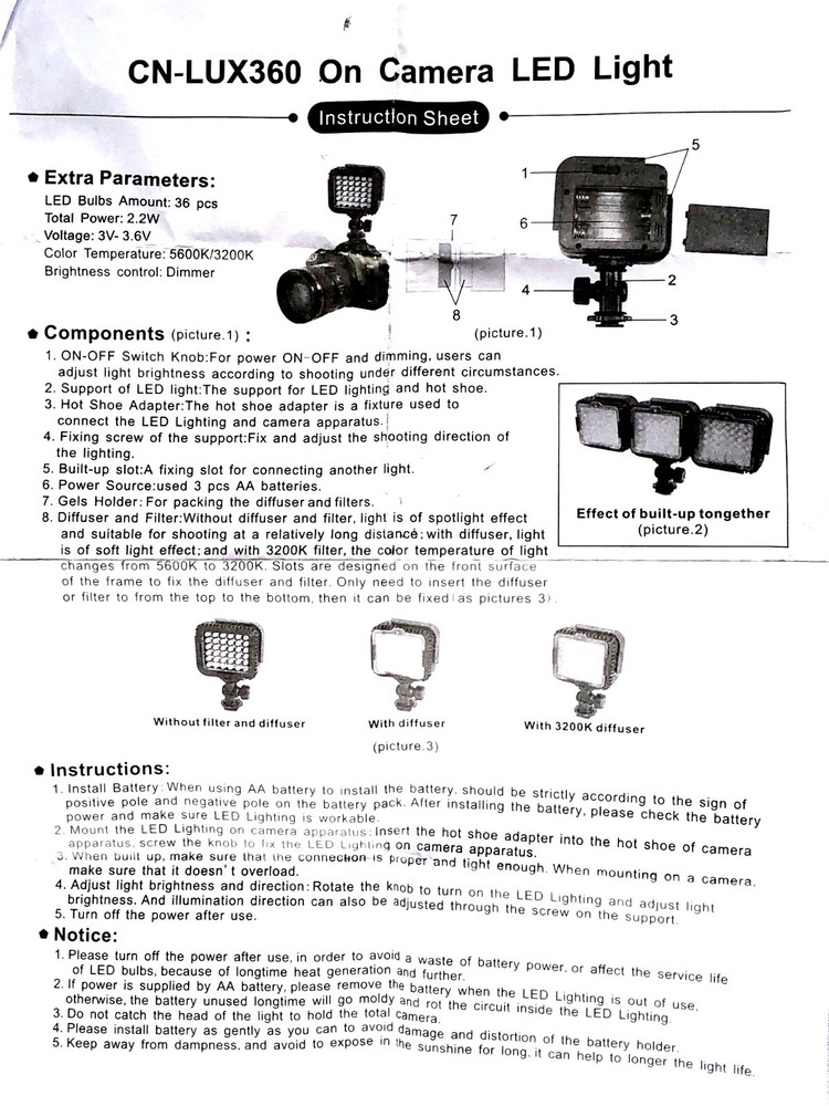 Neewer 3-Way 36 LED Light Panel Dimmable