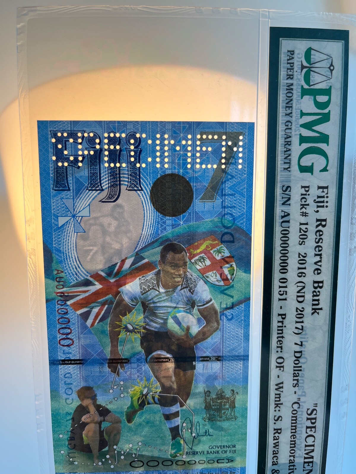 2016 (2017) Fiji 7 Seven Dollars Banknote Specimen Commemorative PMG 66 Graded