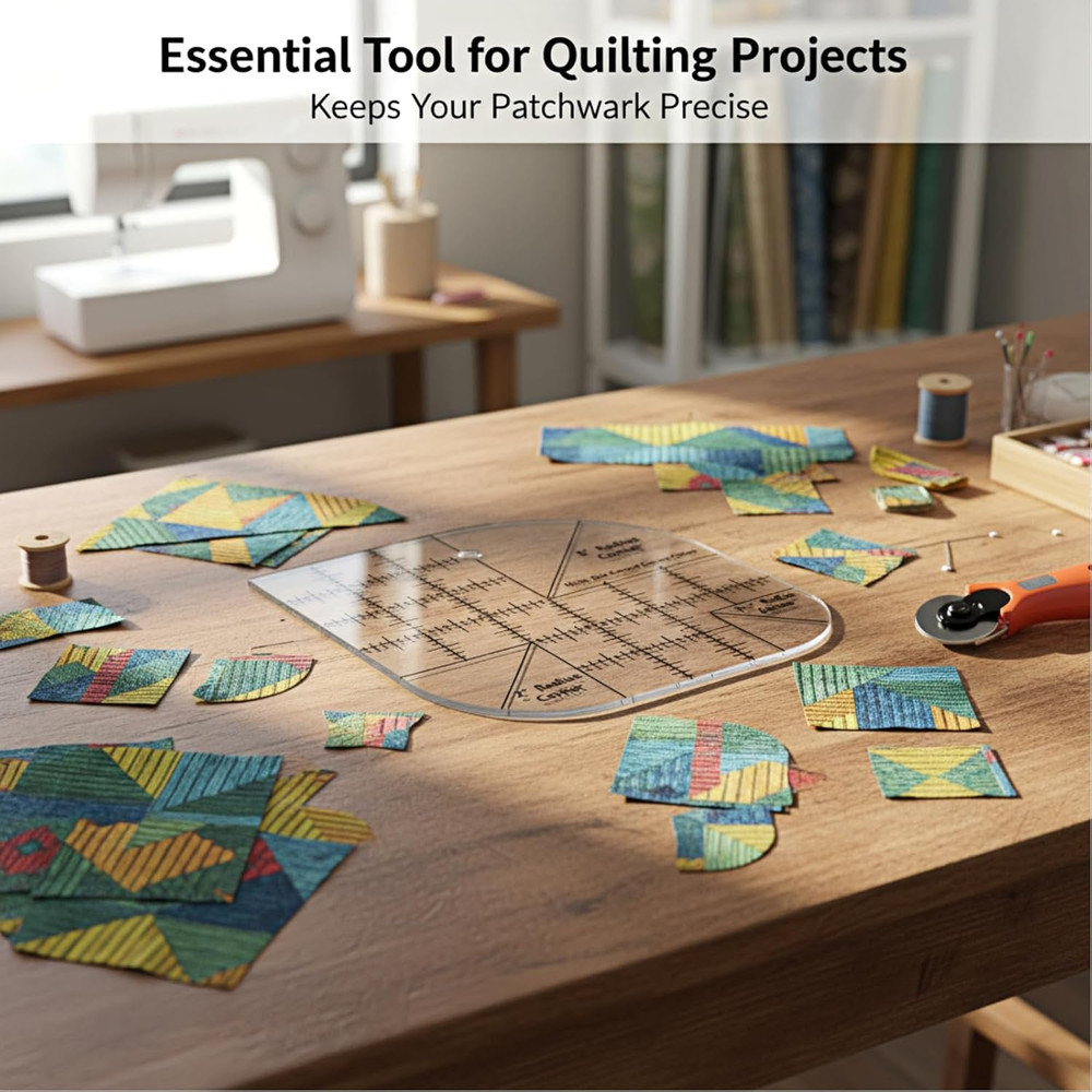 Curved Corner Cutter Ruler for Quilting and Patchwork Templates