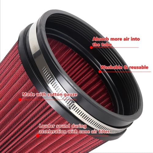 6" Inlet Cold Air Intake Filter Cone Replacement Performance Red (8" Tall)