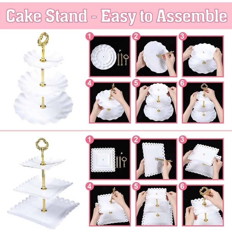 Tiered Serving Tray Set Rectangular Cake Display Stand Parties Events Desserts