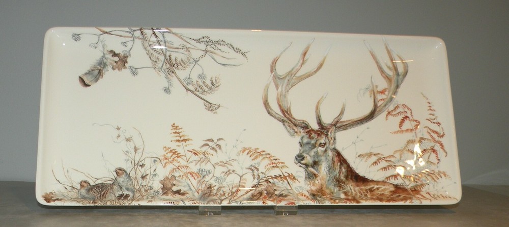 NEW  Oblong Serving Tray with stag Sologne Pattern  From GIEN