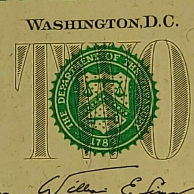 1976 $2 Federal Reserve Note shift TRIPLE ERROR note circulated.